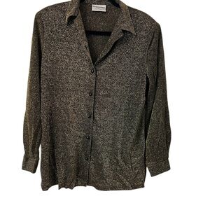 Alfred Dunner Metallic Gold Button-Up Blouse